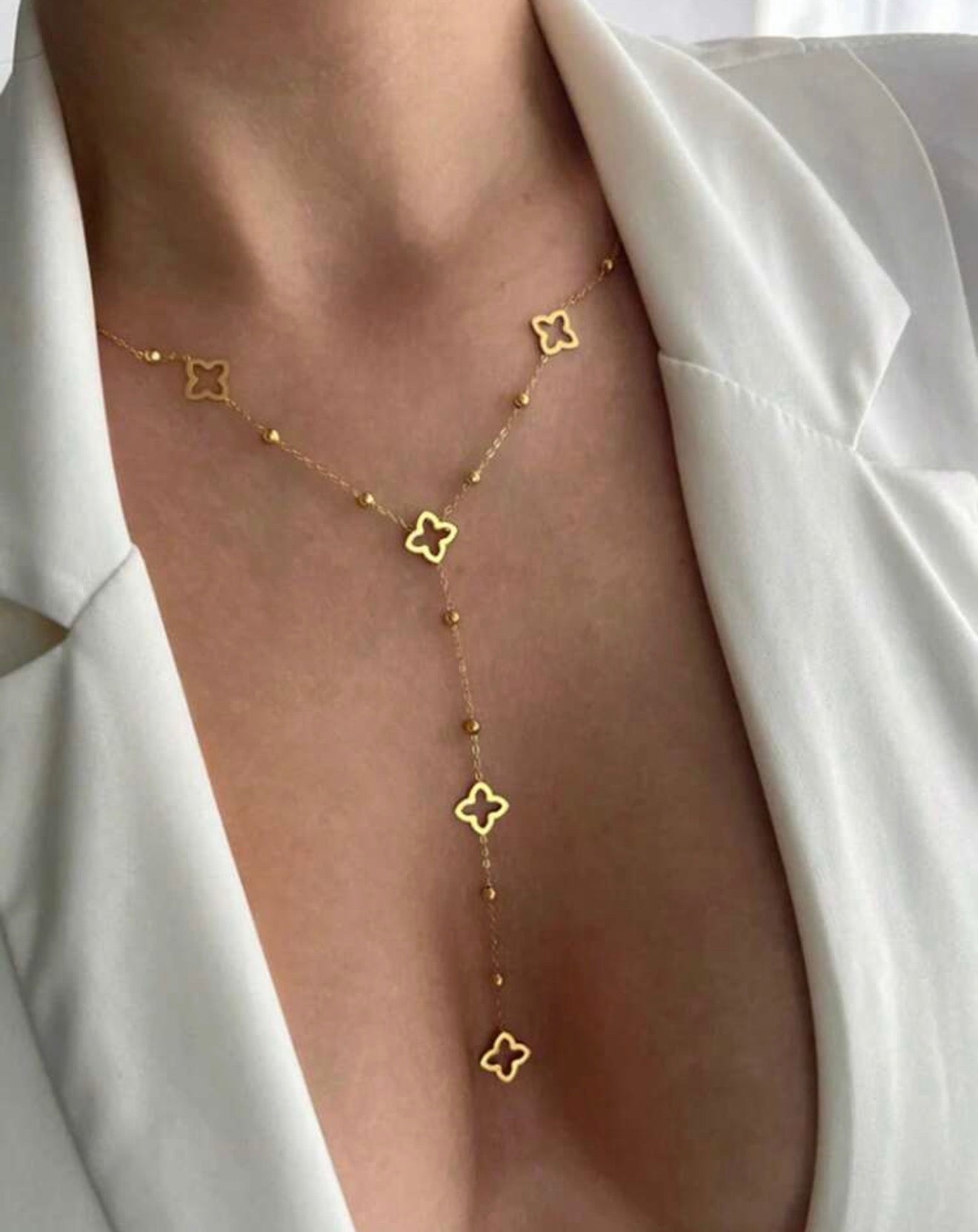 Golden Clover Drop Necklace